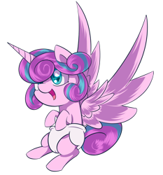 Size: 1024x1100 | Tagged: safe, artist:dusthiel, princess flurry heart, alicorn, pony, the crystalling, baby, baby alicorn, baby flurry heart, baby pony, cute, diaper, diapered, diapered filly, happy baby, open mouth, simple background, sitting up, smiling, solo, spread wings, transparent background, white diaper, wings