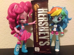 Size: 3264x2448 | Tagged: safe, derpibooru import, pinkie pie, rainbow dash, equestria girls, candy, chocolate, clothes, doll, equestria girls minis, eqventures of the minis, food, hershey bar, irl, photo, skirt, toy