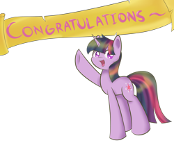 Size: 1024x844 | Tagged: safe, artist:dusthiel, twilight sparkle, pony, unicorn, banner, female, horn, mare, multicolored mane, purple coat, solo