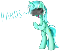Size: 1024x857 | Tagged: safe, artist:dusthiel, lyra heartstrings, pony, unicorn, bipedal, hand, patapon, simple background, solo, that pony sure does love hands, virtual reality, white background