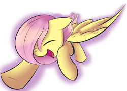Size: 1024x732 | Tagged: safe, artist:dusthiel, fluttershy, pegasus, pony, eyes closed, female, flying, mare, open mouth, pink mane, pink tail, simple background, smiling, solo, spread wings, transparent background, underhoof, wings, yellow coat