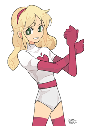 Size: 540x698 | Tagged: safe, artist:dusty-munji, applejack, human, equestria girls, clothes, costume, crossover, elastigirl, freckles, simple background, solo, superhero, the incredibles, white background