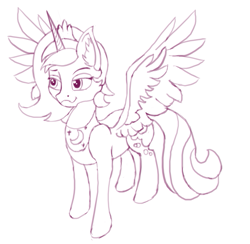 Size: 793x773 | Tagged: safe, artist:mitya1260, princess luna, alicorn, pony, :3, s1 luna, sketch, spread wings, wings