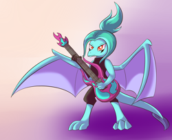 Size: 1024x832 | Tagged: safe, artist:dusthiel, princess ember, dragon, gauntlet of fire, crossover, danny phantom, ember mclain, guitar, name joke, solo