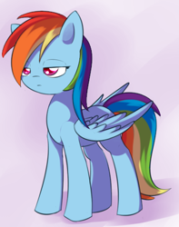 Size: 381x484 | Tagged: safe, artist:dusthiel, rainbow dash, pegasus, pony, blue coat, female, mare, meh, multicolored mane, solo