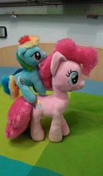 Size: 281x480 | Tagged: safe, artist:juanjo_belic, derpibooru import, pinkie pie, rainbow dash, irl, photo, pinkiedash, plushie, shipping