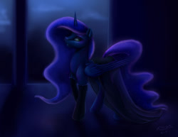 Size: 1280x990 | Tagged: safe, artist:allforyouart, princess luna, alicorn, pony, clothes, digital art, female, mare, night, socks, solo