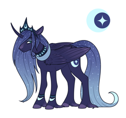 Size: 3000x2800 | Tagged: safe, artist:mittz-the-trash-lord, princess luna, alicorn, pony, alternate cutie mark, alternate design, curved horn, cutie mark, female, jewelry, mare, redesign, regalia, simple background, solo, unshorn fetlocks, white background, wings