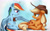 Size: 2000x1250 | Tagged: safe, artist:ncmares, derpibooru import, applejack, rainbow dash, earth pony, pegasus, pony, appledash, applejack is not amused, butt touch, commission, drunk, drunker dash, feathermarking, female, freckles, hat, lesbian, looking at each other, mare, never doubt tchernobog's involvement, shipping, tongue out