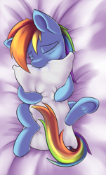 Size: 908x1507 | Tagged: safe, artist:dusthiel, rainbow dash, pegasus, pony, drool, pillow, pillow biting, sleeping, solo