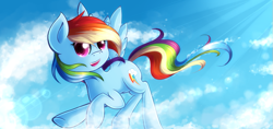 Size: 851x400 | Tagged: safe, artist:agletka, rainbow dash, pegasus, pony, detailed background, female, mare, solo