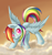 Size: 1024x1078 | Tagged: safe, artist:dusthiel, rainbow dash, pegasus, pony, blue coat, cloud, female, mare, multicolored mane, solo