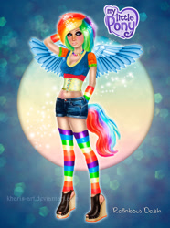 Size: 771x1037 | Tagged: safe, artist:kharis-art, rainbow dash, human, humanized, light skin, solo, tailed humanization, winged humanization