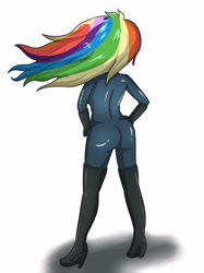 Size: 2598x3472 | Tagged: safe, artist:sumin6301, derpibooru import, rainbow dash, human, ass, boots, butt, catsuit, face not visible, facing away, hand on hip, high heels, humanized, latex, latex suit, rainbutt dash, rear view, solo