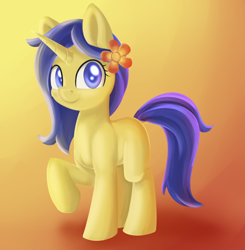 Size: 1024x1044 | Tagged: safe, artist:dusthiel, oc, oc only, oc:june bud, pony, unicorn, female, flower, flower in hair, mare, raised hoof, solo