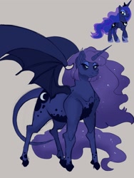 Size: 3000x4000 | Tagged: safe, artist:vantiss, princess luna, alicorn, pony, bags under eyes, bat wings, leonine tail, looking at you, redesign, simple background, solo, wings