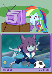 Size: 564x800 | Tagged: safe, rainbow dash, equestria girls, ball, exploitable meme, football, inazuma eleven, inazuma eleven go, inazuma eleven go galaxy, interspecies, male, meme, obligatory pony, shipping, straight, trap, tv meme, zess