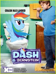 Size: 455x599 | Tagged: safe, rainbow dash, human, crash and bernstein, disney xd, irl, irl human, parody, photo, toilet, why