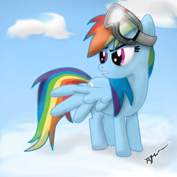 Size: 1200x1200 | Tagged: safe, artist:scratch42, rainbow dash, pegasus, pony, cloud, cloudy, goggles, solo