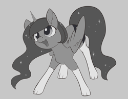 Size: 1967x1527 | Tagged: safe, artist:dusthiel, princess luna, alicorn, pony, cheek fluff, clothes, cute, cute little fangs, ear fluff, fangs, female, grayscale, inktober, mare, monochrome, paw socks, socks, solo