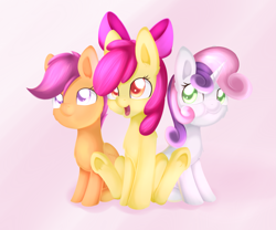 Size: 1939x1615 | Tagged: safe, artist:dusthiel, apple bloom, scootaloo, sweetie belle, bow, cute, cutie mark crusaders, hair bow, sitting, smiling, trio, underhoof