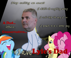 Size: 900x730 | Tagged: safe, derpibooru import, derpy hooves, fluttershy, pinkie pie, rainbow dash, earth pony, pegasus, pony, brony documentary, bronydoc, conservative dad, female, laughingmares.jpg, mare, trolling