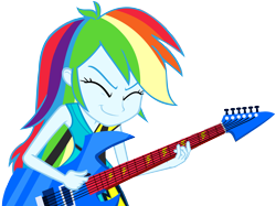 Size: 7042x5265 | Tagged: safe, artist:greenmachine987, derpibooru import, rainbow dash, equestria girls, rainbow rocks, absurd resolution, clothes, electric guitar, eyes closed, guitar, guitar pick, musical instrument, playing, rainbow rocks outfit, simple background, solo, transparent background, vector, welcome to the show