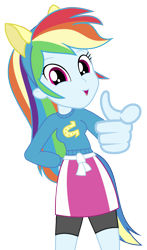 Size: 4239x7200 | Tagged: safe, artist:greenmachine987, derpibooru import, rainbow dash, equestria girls, absurd resolution, canterlot high, clothes, cute, fake tail, helping twilight win the crown, open mouth, pointing, pony ears, school spirit, shorts, simple background, skirt, smiling, solo, sweater, transparent background, vector, wondercolts