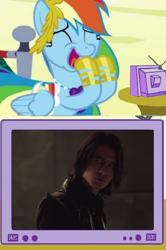 Size: 592x890 | Tagged: safe, rainbow dash, pegasus, pony, exploitable meme, garo, meme, obligatory pony, rei suzumura, tv meme, zero