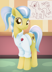 Size: 950x1312 | Tagged: safe, artist:dusthiel, doctor fauna, earth pony, pony, fluttershy leans in, atg 2017, clothes, cute, doctor, drawing, female, looking at you, mare, newbie artist training grounds, ponytail, rolled up sleeves, smiling, solo