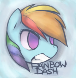 Size: 517x531 | Tagged: safe, artist:soulspade, derpibooru import, rainbow dash, pegasus, pony, bust, grin, no pupils, portrait, solo