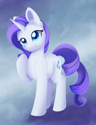 Size: 1235x1612 | Tagged: safe, artist:dusthiel, rarity, pony, unicorn, female, mare, raised hoof, smiling, solo