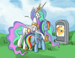 Size: 936x720 | Tagged: safe, artist:php58, derpibooru import, edit, applejack, princess celestia, rainbow dash, alicorn, earth pony, pegasus, pony, butt, celestia's grave meme, drama bait, exploitable meme, female, grave, implied death, mare, meme, op is a cuck, op is trying to start shit, plot