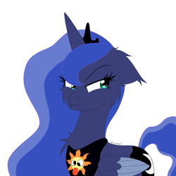 Size: 1500x1500 | Tagged: safe, artist:fajnyziomal, princess luna, alicorn, pony, cheek fluff, chest fluff, female, luna is not amused, mare, simple background, solo, two toned wings, unamused, vandalism, white background, wings