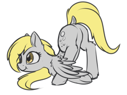 Size: 1018x767 | Tagged: safe, artist:dusthiel, derpy hooves, pegasus, pony, colored sketch, dock, face down ass up, featureless crotch, female, mare, plot, raised tail, simple background, solo, tail, underhoof, white background