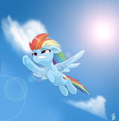 Size: 3600x3643 | Tagged: safe, artist:discorded-joker, derpibooru import, rainbow dash, pegasus, pony, flying, solo