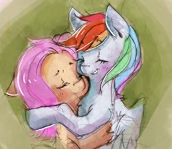 Size: 723x628 | Tagged: safe, artist:wimcrustum, fluttershy, rainbow dash, pegasus, pony, bust, duo, eyes closed, hug