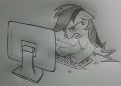 Size: 1767x1261 | Tagged: safe, artist:lockerobster, rainbow dash, pegasus, pony, monochrome, solo, traditional art