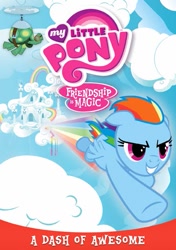 Size: 367x520 | Tagged: safe, rainbow dash, tank, pegasus, pony, a dash of awesome, dvd, dvd cover, my little pony logo, official, pun, shout factory