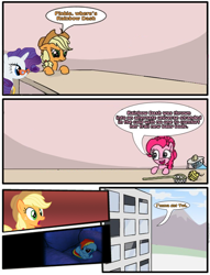 Size: 680x891 | Tagged: safe, artist:mrfancy, derpibooru import, applejack, pinkie pie, rainbow dash, earth pony, pegasus, pony, fanfic:my little dashie, comic, employer meme, exploitable meme, glasses, hejibits