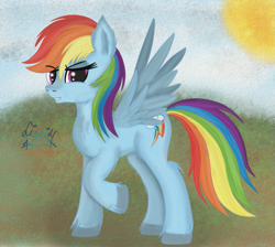 Size: 1099x983 | Tagged: safe, artist:liquidarrow-x, rainbow dash, pegasus, pony, detailed background, female, mare, solo