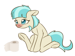 Size: 1200x909 | Tagged: safe, artist:dusthiel, coco pommel, pony, atg 2018, cocobetes, cute, female, mare, mucus, newbie artist training grounds, red nosed, sick, simple background, snot, solo, tissue paper, toilet paper, transparent background