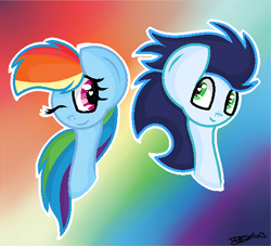 Size: 550x500 | Tagged: safe, artist:rainbowstar321, derpibooru import, rainbow dash, soarin', pegasus, pony, bust, female, male, shipping, soarindash, straight