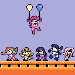 Size: 512x512 | Tagged: safe, artist:scalybeing, derpibooru import, applejack, fluttershy, pinkie pie, rainbow dash, rarity, twilight sparkle, balloon, capcom, crossover, humanized, megaman, nintendo, nintendo entertainment system, parody, pixel art, then watch her balloons lift her up to the sky, video game