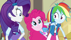 Size: 1280x720 | Tagged: safe, derpibooru import, screencap, pinkie pie, rainbow dash, rarity, equestria girls, friendship games