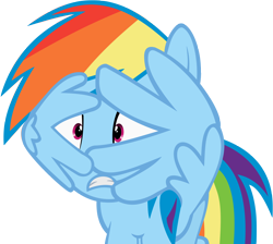 Size: 4000x3580 | Tagged: safe, artist:gturbo5, rainbow dash, pegasus, pony, castle mane-ia, covering, cute, dashabetes, frown, gritted teeth, scared, simple background, solo, spread wings, transparent background, vector, wide eyes, wing hands