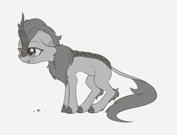 Size: 1323x1005 | Tagged: safe, artist:dusthiel, autumn blaze, kirin, sounds of silence, cloven hooves, exhausted, female, grayscale, monochrome, quadrupedal, simple background, solo, white background