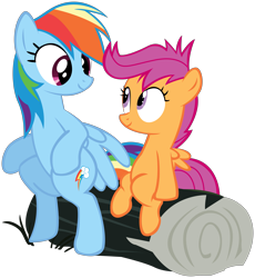 Size: 5071x5513 | Tagged: safe, artist:internetianer, rainbow dash, scootaloo, pegasus, pony, sleepless in ponyville, absurd resolution, log, sitting, vector