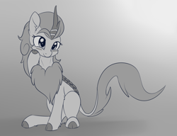 Size: 1296x994 | Tagged: safe, artist:dusthiel, autumn blaze, kirin, sounds of silence, awwtumn blaze, cloven hooves, cute, female, grayscale, monochrome, quadrupedal, smiling, solo