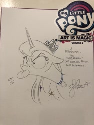 Size: 768x1024 | Tagged: safe, artist:andypriceart, idw, princess luna, alicorn, pony, spoiler:comic, andy you magnificent bastard, crown, female, jewelry, majestic as fuck, mare, raspberry, regalia, silly, silly pony, solo, tongue out, traditional art